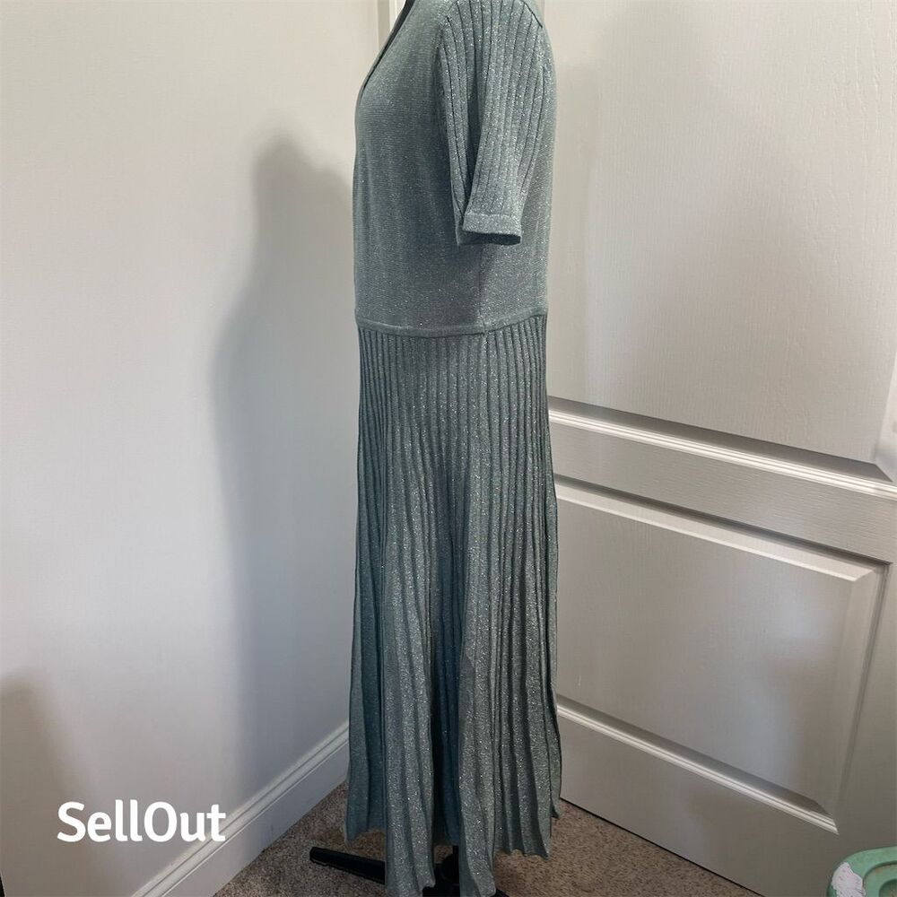 Soft Surroundings Petites Large blue green Sparkle Surplice Sweater Dress sku128 - Picture 7 of 8